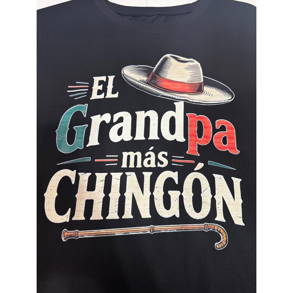 El Grandpa Mas Chingon Black Graphic T-Shirt Mens Short Sleeve Crew Neck Tee